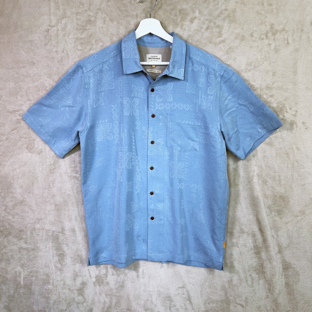 Quiksilver Waterman Shirt Island Jungle Hawaiian Button‎ Down Blue Men's Small